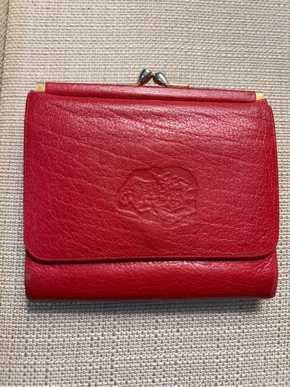 Carlos Falchi Red Leather Kiss-Lock Fold Wallet